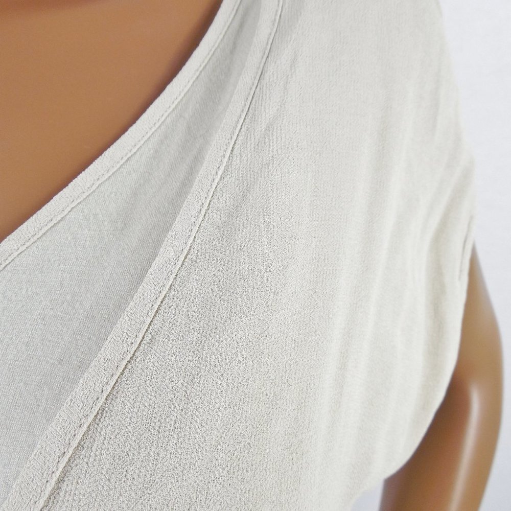 CHICO'S Top M Sz 1 Beige/Tan Knit Tunic Blouse Chiffon Overlay Relaxed Fit - Picture 4 of 11